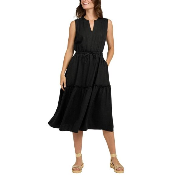 Lands' End Ladies'  Lyocell Tiered Midi Dress (Black, Small) - Picture 1 of 4